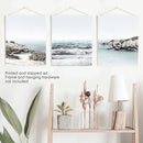 3 Piece Coastal Seascape Set. Blue Waves, Rocky Beach by Wall Art Set
