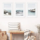 3 Piece Coastal Seascape Set. Blue Waves, Rocky Beach by Wall Art Set