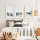 3 Piece Coastal Seascape Set. Blue Waves, Rocky Beach by Wall Art Set