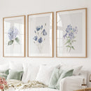 Watercolor Blue Flowers.Wall Art Set of 3 Piece by Wall Art Set