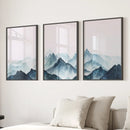 Modern Blue Watercolor Mountain Landscape Prints by Wall Art Set