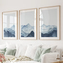 Blue Abstract Watercolor Mountain 3 Piece Decor by Wall Art Set