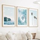 Blue Ocean Themed 3 Piece Wall Art. Palm Trees, Waves by Wall Art Set