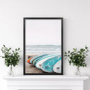 Colored Surfboards on The Beach. Ocean Surfing Print by Wall Art Set