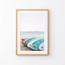 Colored Surfboards on The Beach. Ocean Surfing Print by Wall Art Set