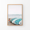 Colored Surfboards on The Beach. Ocean Surfing Print by Wall Art Set