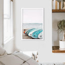 Colored Surfboards on The Beach. Ocean Surfing Print by Wall Art Set
