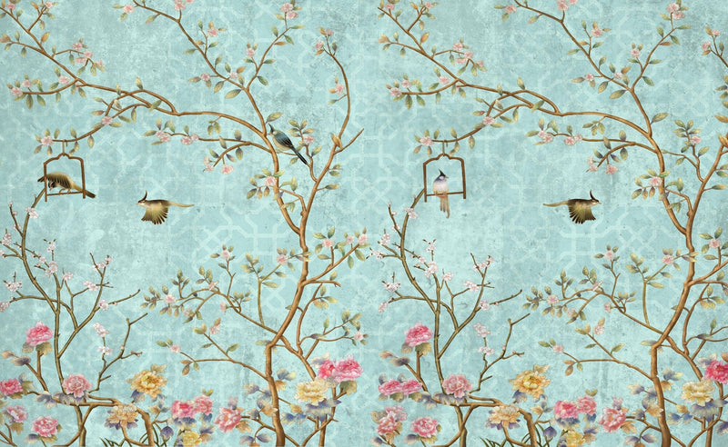 Vintage Blue Chinoiserie Wallpaper