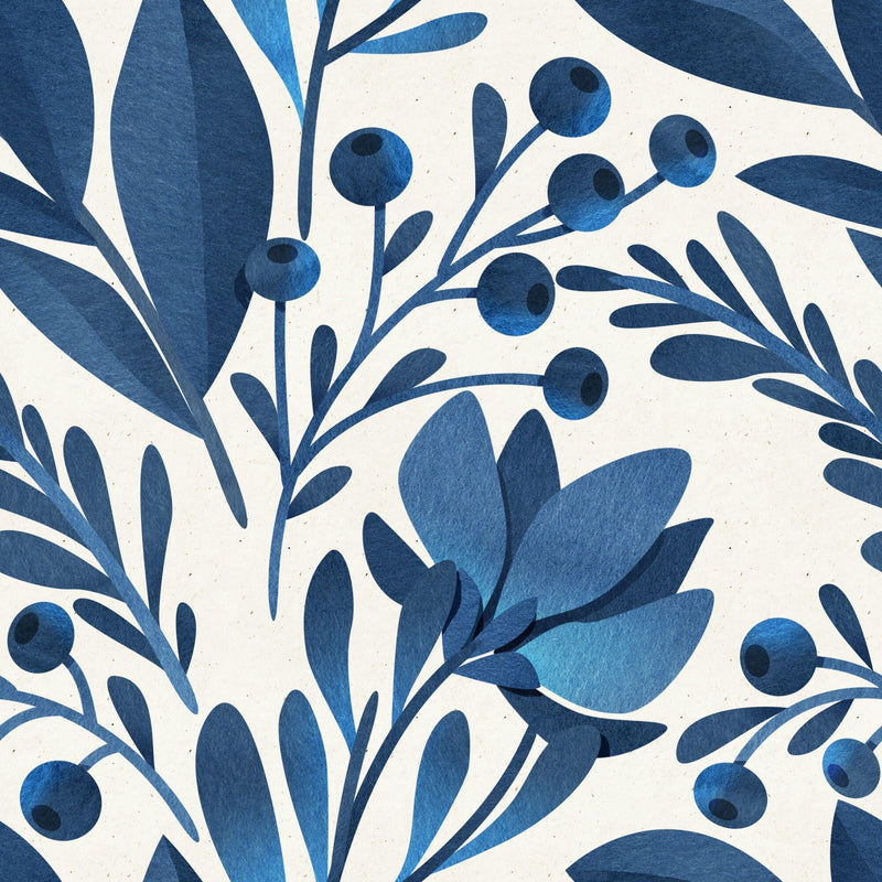 Blue Flowers and Leaves Wallpaper