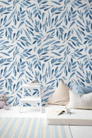 Blue Watercolor Leaves Wallpaper