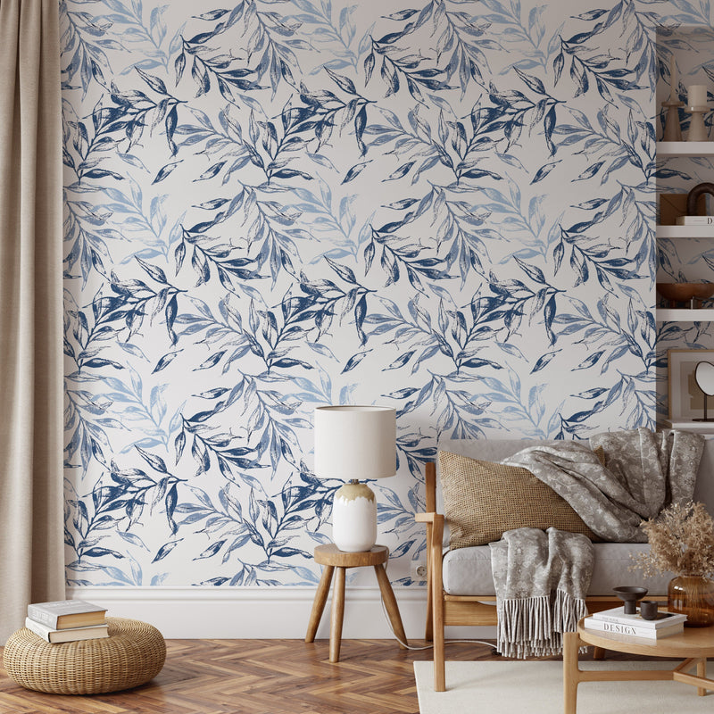 Light Blue Leaves Peel and Stick Wallpaper