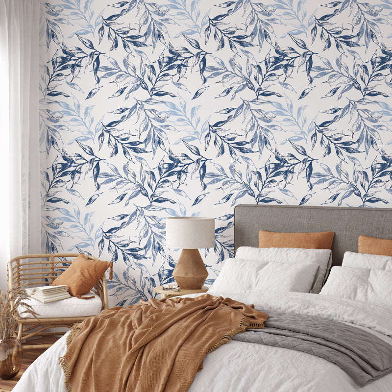 Light Blue Leaves Peel and Stick Wallpaper