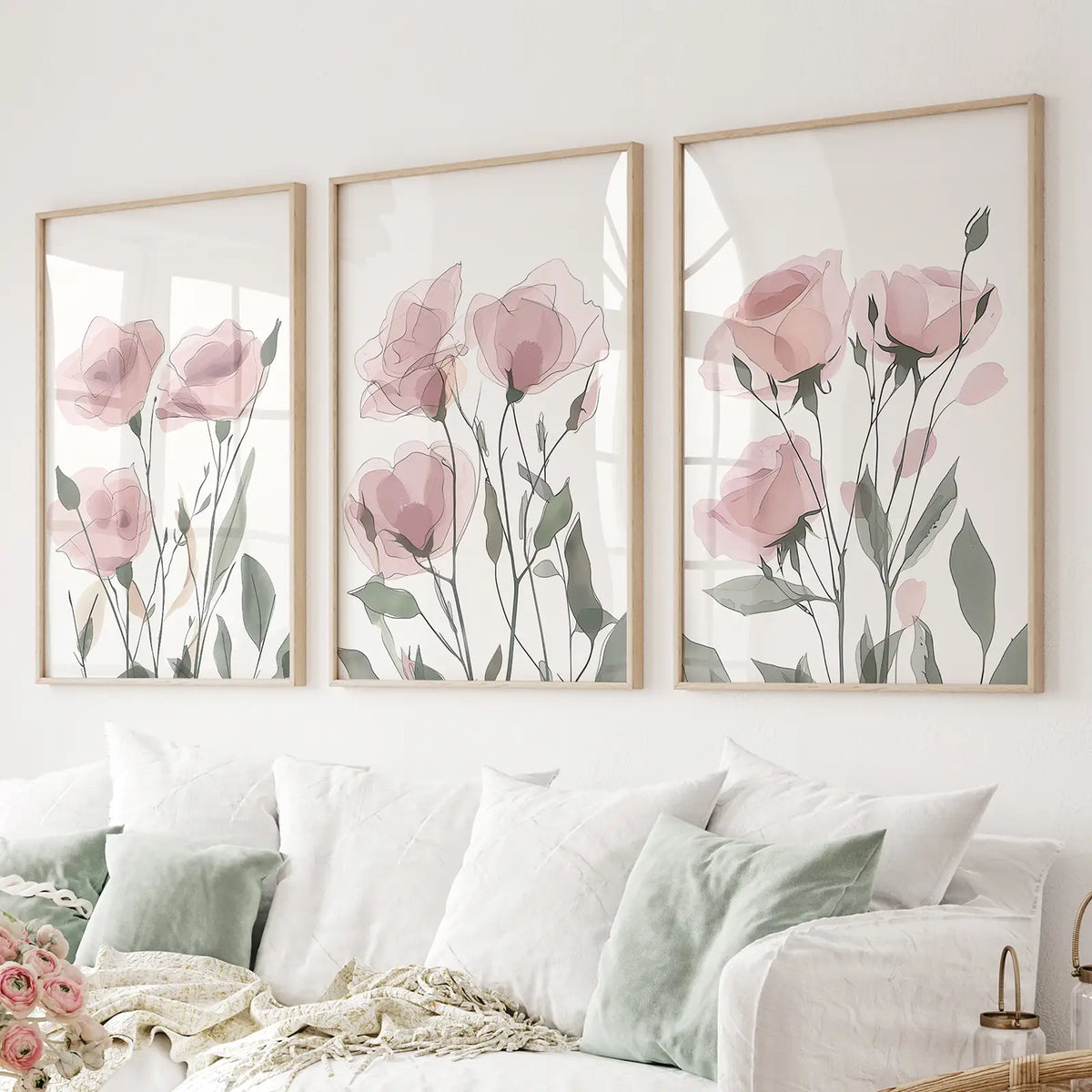 Watercolor Blush Pink Flowers Poster Decor Set, photo 4 of 10