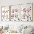 Watercolor Blush Pink Flowers Poster Decor Set by Wall Art Set
