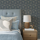 Blythe Navy Blue Wallpaper | Moody Vintage Floral Trail