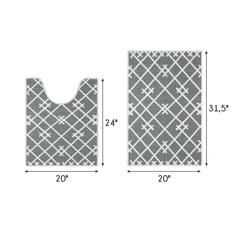 Geometric Design 2 Piece Bathroom Rugs Set | Gray