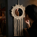 Bohemian Style Hanging Mirror | Wall Hanging Macrame Decor | 12.2" x 25.2"