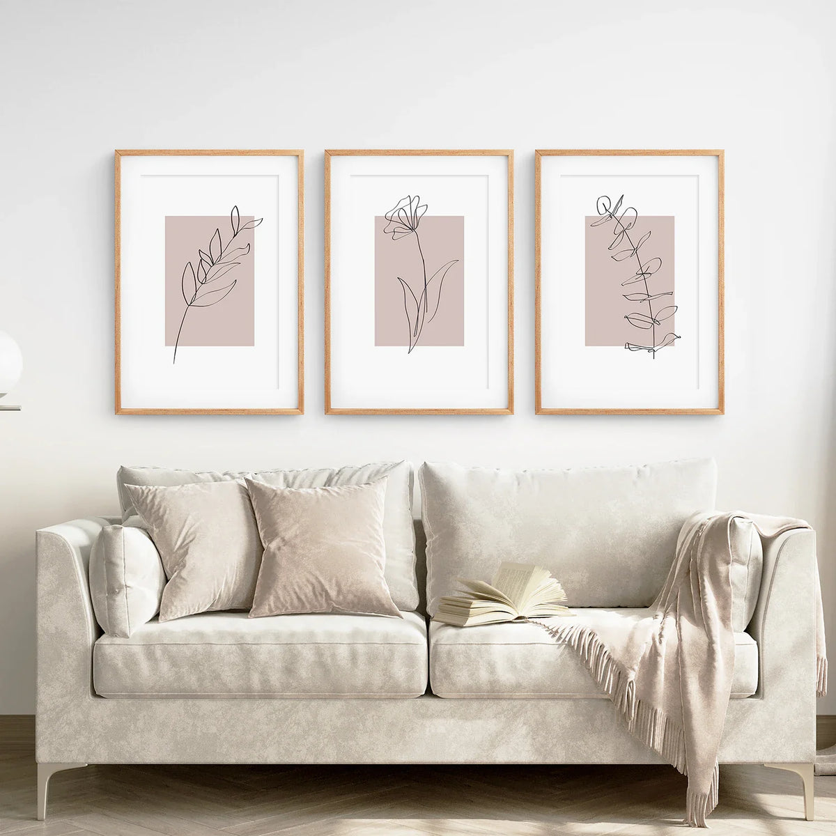 Blush Pink Botanical Line Art Print Set of 3, photo 2 of 9