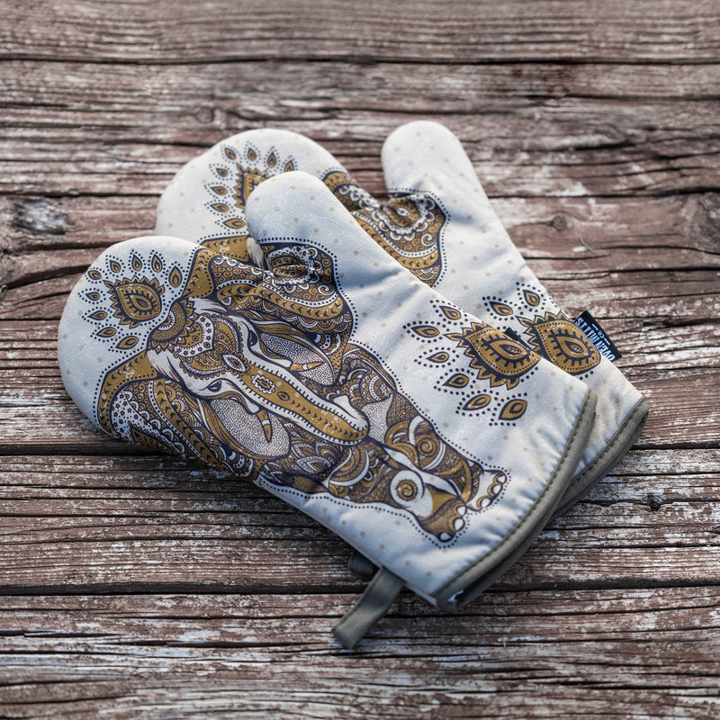 Boho Elephant Oven Mitts And Potholder Set
