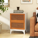 Boho Accent Table Nightstand with 2 Handwoven Rattan Decorated Drawers-White by LJGDeals