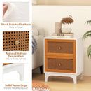 Boho Accent Table Nightstand with 2 Handwoven Rattan Decorated Drawers-White by LJGDeals