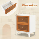 Boho Accent Table Nightstand with 2 Handwoven Rattan Decorated Drawers-White by LJGDeals