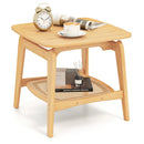 Boho Bamboo Sofa Side Table with Faux Rattan Storage Shelf-Natural by LJGDeals