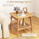 Boho Bamboo Sofa Side Table with Faux Rattan Storage Shelf-Natural by LJGDeals