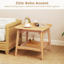 Boho Bamboo Sofa Side Table with Faux Rattan Storage Shelf-Natural by LJGDeals