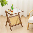 Boho End Table with Magazine Rack and Tempered Glass Top by LJGDeals