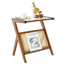Boho End Table with Magazine Rack and Tempered Glass Top by LJGDeals
