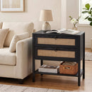 Rattan Nightstand with 2 Drawers and Open Shelf by LJGDeals
