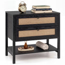 Rattan Nightstand with 2 Drawers and Open Shelf by LJGDeals