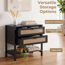 Rattan Nightstand with 2 Drawers and Open Shelf by LJGDeals