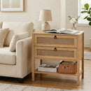 Rattan Nightstand with 2 Drawers and Open Shelf by DirectDeals