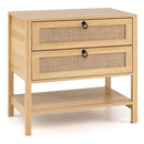 Rattan Nightstand with 2 Drawers and Open Shelf by LJGDeals