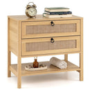Rattan Nightstand with 2 Drawers and Open Shelf by LJGDeals