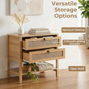 Rattan Nightstand with 2 Drawers and Open Shelf by LJGDeals