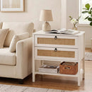 Rattan Nightstand with 2 Drawers and Open Shelf by LJGDeals