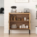 Boho Storage Cabinet with Asymmetrical Pattern Doors for Kitchen-Natural by LJGDeals