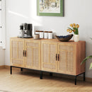 Boho Storage Cabinet with Asymmetrical Pattern Doors for Kitchen-Natural by LJGDeals