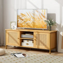 Boho TV Stand for TV up to 55 Inches with Faux Rattan Door-Natural by DirectDeals