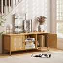 Boho TV Stand for TV up to 55 Inches with Faux Rattan Door-Natural by LJGDeals
