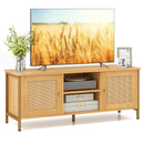 Boho TV Stand for TV up to 55 Inches with Faux Rattan Door-Natural by DirectDeals