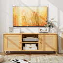 Boho TV Stand for TV up to 55 Inches with Faux Rattan Door-Natural by DirectDeals