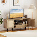 Boho TV Stand for 60 Inch TV Entertainment Center with Cabinets and Storage Shelf-Natural by LJGDeals