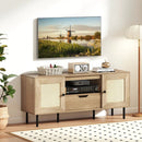 Boho TV Stand for 60 Inch TV Entertainment Center with Cabinets and Storage Shelf-Natural by LJGDeals
