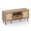 Boho TV Stand for 60 Inch TV Entertainment Center with Cabinets and Storage Shelf-Natural by LJGDeals