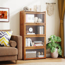 4-Tier Bamboo Bookcase with Doors for Study Room Living Room-Brown