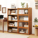 4-Tier Bamboo Bookcase with Doors for Study Room Living Room-Brown